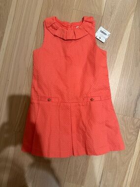 Janie and Jack NWT Sleeveless Ruffled Collar Dress in Bright Coral